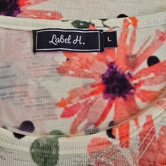 Label H. Top Size Large Floral Silver Sparkle Blouse - Picture 7 of 10
